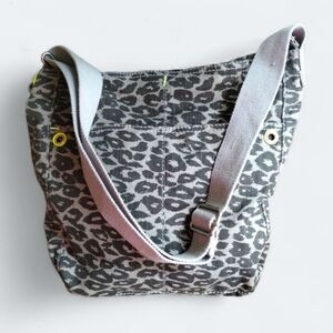 Aeropostale Leopard Print Neon Accent Canvas Crossbody Bag